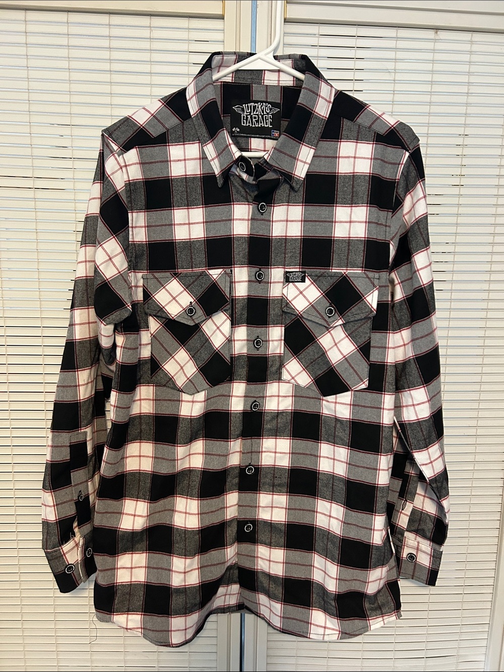 Men's Black & White Plaid Button-Down Shirt